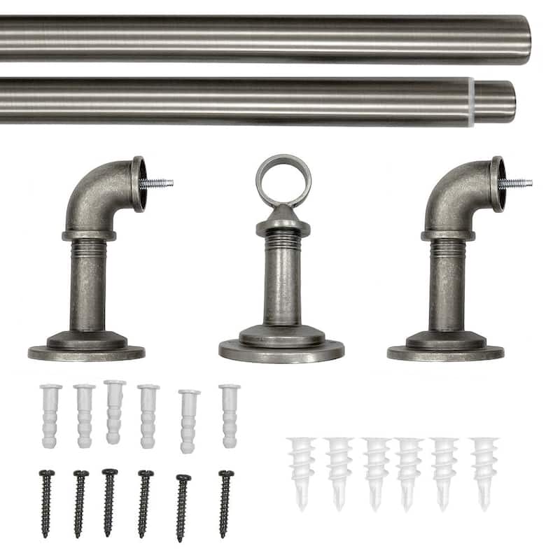 Lumi 1" Single Curtain Rod Set Pewter/ Matte Black Wraparound finials